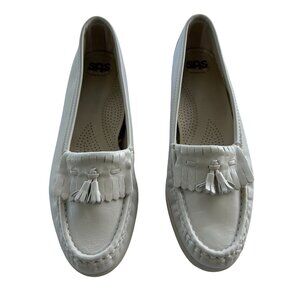 SAS White Tassel Fringe Leather Loafers